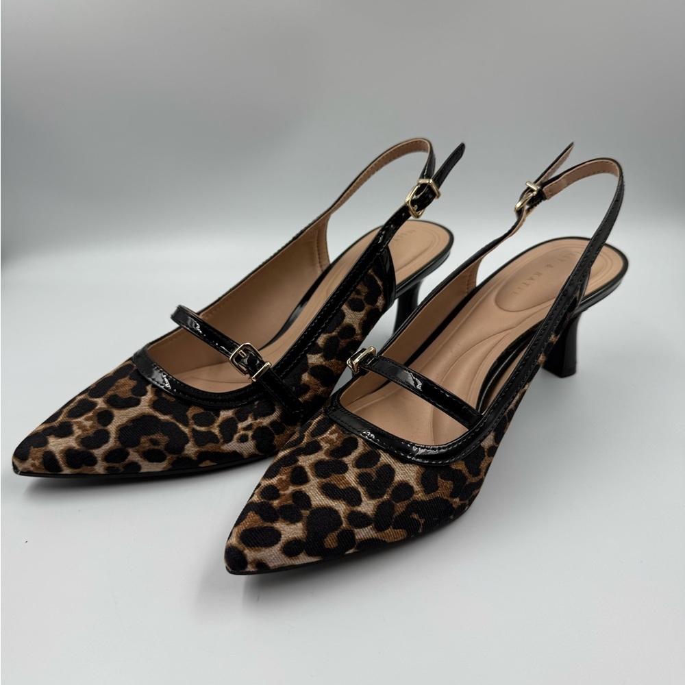 Kelly & Katie Leopard Slingback Heels w/ Mary Jane Strap Size 7M